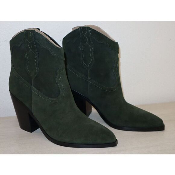 Marc Fisher Women's Sz 9M Dark Green Suede Leather GONA Western Heeled Booties - Picture 1 of 6